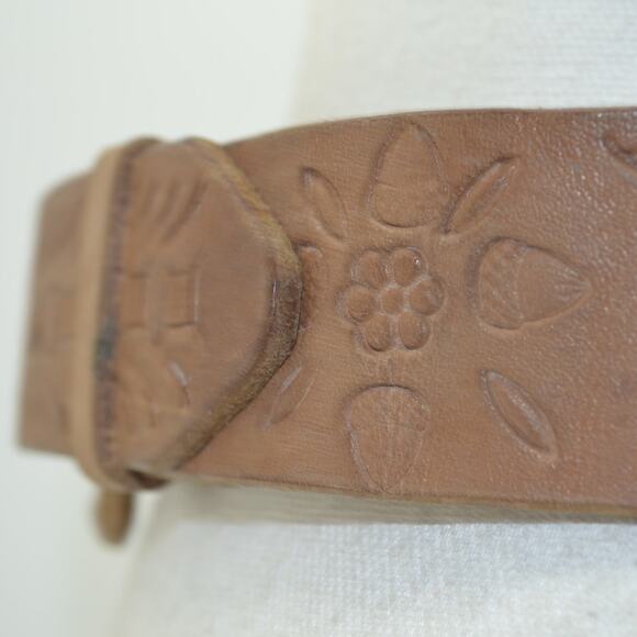Western Leather Belt Tooled Stitched Brown Cowboy Size 28 - Picture 6 of 13